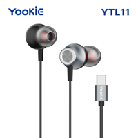 YooKiE YTL11 Earphone Berkabel In-ear Logam Tipe-C dengan Mikrofon Transmisi Digital Hitam