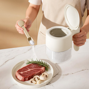 Spice Jar With Handle Flip Top Lid Antibacterial <b>Moisture</b> Proof Automatic Opening <b>Metering</b> For Kitchen Storage Crescent White - Product Image 1