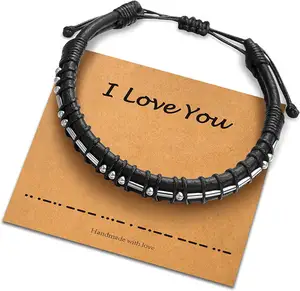 Vente en gros de cadeaux romantiques pour amoureux Accessoires de vacances Bracelet réglable en cuir Je t'aime Bracelet en code Morse Cadeaux pour femmes