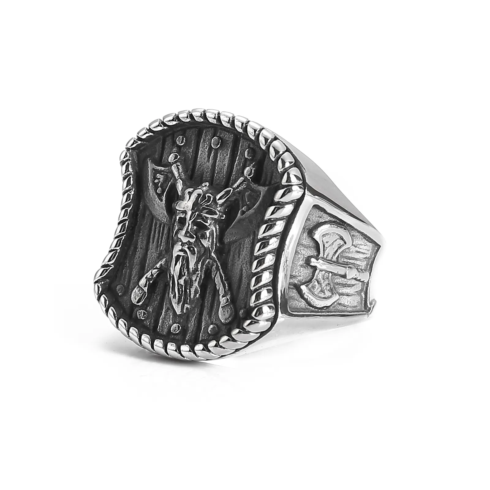 Cincin Viking cincin pria baja tahan karat perhiasan mitos Norse cincin Viking Odin