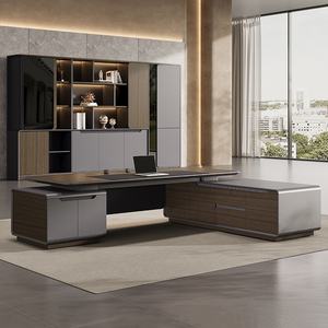 Modern <b>Simple</b> Luxury Executive L-Shaped <b>Desk</b> Durable MDF Home Office Furniture with Light Strip for Boss CEO Wood Panel Style - Product Image 4