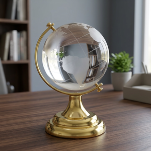 Crystal <b>Globe</b> With Golden Rotational Stand Traditional Desktop Decorative Round Glass Sphere - Product Image 2