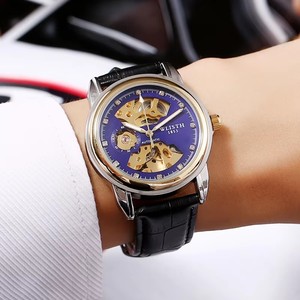 Wlisth <span class=keywords><strong>1001</strong></span> Montres Squelette Montre-bracelet automatique Top Brand Men Business Mechanical Full Stainless Steel & Leather Band Gifts - Product Image 3