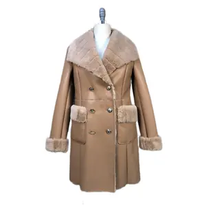 Hot Sale Warm Double Button Design Camel Long Faux Fur Coat Wholesale Winter Women Man-Made Fur Overcoat