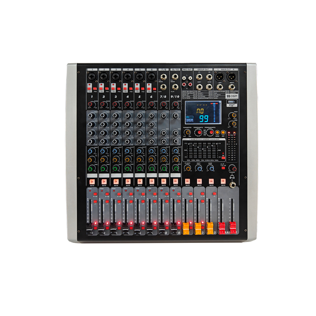 Professional 10-Channel Audio Mixer Console DJ Controller for Stage and Outdoor Sound Systems with Built-in 48V Phantom Power