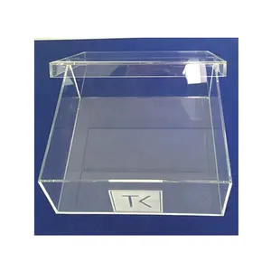 Custom Square Acrylic Gift Box With Lid Flowers Clear Acrylic Wedding Gift Box With Etch Logo
