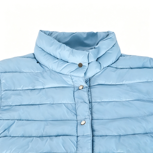 Chaqueta Acolchada Azul Claro para <span class=keywords><strong>Mujer</strong></span>, Abrigo de Invierno con Cuello Alto, Etiqueta Privada OEM, Venta al por Mayor, Top Acolchado Color Pastel Cielo Bebé - Product Image 4