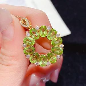 <span class=keywords><strong>Collana</strong></span> con <span class=keywords><strong>Catena</strong></span> in Argento 925 Placcato e Peridoto Verde Rotondo per Donne, Regalo di Nozze - Product Image 2