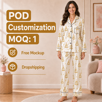 Pyjama personnalisé de Noël pour femme, motif arbre doré, col cranté tricoté, respirant, en polyester, POD MOQ 1PC
