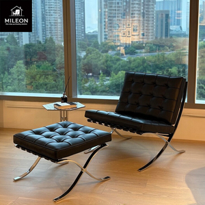 Sillón <span class=keywords><strong>Barcelona</strong></span> Individual, Sillón de Ocio Nórdico Simple, Sillón de Diseño con Brazos Metálicos para Sala de Estar, Hotel o Habitación Modelo, Tapizado en Cuero o Tela - Product Image 4