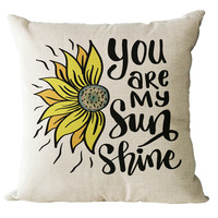 Housse de coussin carrée de luxe, imprimé tournesol et lettres, style nordique, pour canapé, coussin décoratif pour la maison