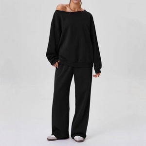 Conjunto de Dos Piezas de Ropa Urbana Informal para Mujer: <span class=keywords><strong>Top</strong></span> Holgado de Manga Larga con Hombros Descubiertos y Pantalones Deportivos de Cintura Alta y Pierna Ancha - Product Image 5