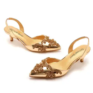 Sepatu pengantin bermanik-manik emas BS071 sepatu pernikahan 5cm hak tinggi putih kristal sepatu putri Mariage pesta sepatu pengiring pengantin ukuran 38