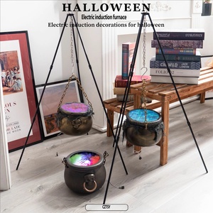 Pot à bonbons lumineux en forme de <span class=keywords><strong>chaudron</strong></span> <span class=keywords><strong>magique</strong></span>, décoratif pour cour, avec toile d'araignée colorée et activation sonore, idéal pour Halloween - Product Image 1