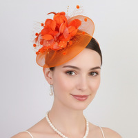 Coiffe de mariée vintage transfrontalière euro-américaine, voile en résille, accessoire capillaire fleur et plume, pour spectacle de danse, chapeau haut de forme, thé