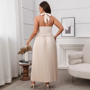 Colección Primavera Verano 2025: Conjunto de Falda Larga Plisada y Top sin Mangas con Cuello en V para Mujer, Tallas Grandes, Corte Entallado y Largo hasta el Suelo - Product Image 2