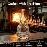 Bouteille de liqueur en verre géométrique à facettes de 500 ml, OEM, marque privée, base lourde, bouchon en liège, gravure, marquage à chaud pour Tequila Whisky