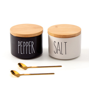 <span class=keywords><strong>Arredamento</strong></span> moderno cucina 270ml capacità di <span class=keywords><strong>sale</strong></span> in ceramica e pepe ciotole con coperchio di bambù - Product Image 2