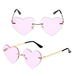 Lunettes de soleil sans monture en forme de cœur UV400, nouvelle mode en métal rouge, bleu, jaune, violet pour unisexe - Product Image 6