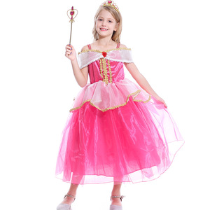 <span class=keywords><strong>2022</strong></span> nuevo vestido de princesa de Halloween rojo rosa para niñas belleza soñolienta inspirado con corona varita mágica capa sobre manga para niños - Product Image 1