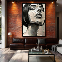 Peinture à l'huile abstraite noire et blanche originale, faite à la main sur toile, portrait sur mesure, décoration de salon