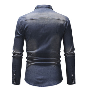 <span class=keywords><strong>Camicia</strong></span> di <span class=keywords><strong>Jeans</strong></span> a maniche lunghe di alta qualità <span class=keywords><strong>camicia</strong></span> da uomo in cotone tinta unita primavera per uomo camicie da uomo Casual primavera - Product Image 2