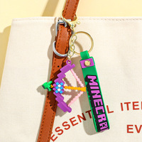 MC pour porte-clés en plastique et caoutchouc souple, pendentif, anneau porte-clés, ornement de voiture, figurine de dessin animé, figurine en PVC type bloc de construction, pendentif de sac