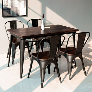 UNIKIDEAS Arredamento <span class=keywords><strong>per</strong></span> Ristoranti Set Tavolo <span class=keywords><strong>e</strong></span> <span class=keywords><strong>Sedie</strong></span> da Pranzo in Stile Industriale Vintage Loft in Ferro <span class=keywords><strong>e</strong></span> Legno <span class=keywords><strong>per</strong></span> Fast Food - Product Image 1