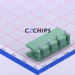 DB2ER-7.62-4P-GN Plug-in Terminal Block Bent Lead Through Hole,P=7.62mm Connector Board-to-Board / Socket Open 1x4P 7.62mm Green - Product Image 2