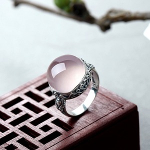 Literary <b>pink</b> floral border exaggerated ring, women's retro jewelry <b>gifts</b> - Product Image 3