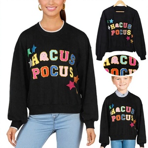 Sudadera Personalizada de Halloween con Letras de Chenilla y Estrellas, Cuello Redondo, Manga Larga, Estilo Casual, Talla Grande, Unisex, para Otoño - Product Image 1
