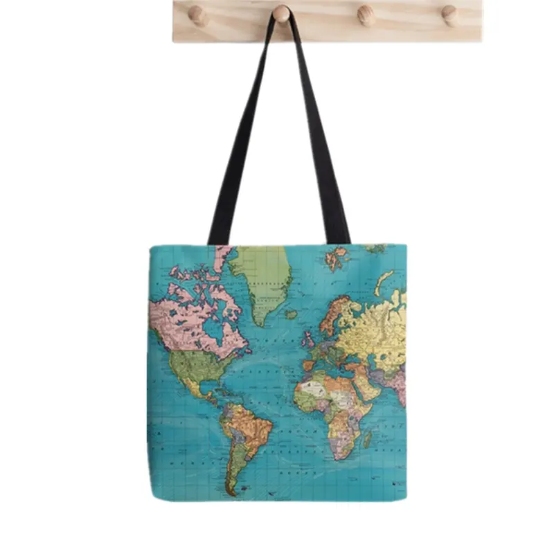 世界の面白いヴィンテージ地図トートバッグプリントトート女性原宿ショッパーハンドバッグガールショルダーショッピングバッグレディキャンバスバッグ