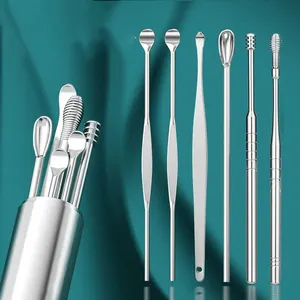 6 pezzi Set di strumenti professionali per la pulizia dell'orecchio con tubo in acciaio