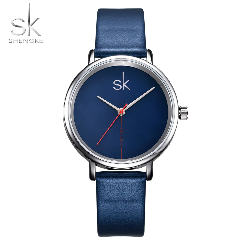 SHENGKE SK 간단한 숙녀 손목 시계 가죽 밴드 스테인레스 스틸 메쉬 밴드 쿼츠 무브먼트 시계 로고 시계 K0050L