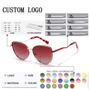 Gafas de sol tipo ojo de gato, montura metálica completa, lentes degradados rojos, 100% protección UV, para mujer adulta - Product Image 2