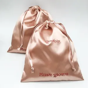 Custom LOGO Large Satin Dust Bag Wholesale Rose Gold Luxury Satin Drawstring Bag Shoes Hat Cloth Satin Storage Packaging Bag