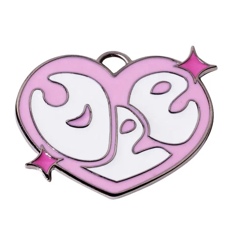 Custom design garment accessories enamel charms heart shape logo adjustable chain tags for necklace