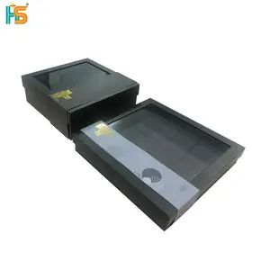 Food Candy Chocolate Packaging Box Design Luxury Black Lid And Base Rigid Gift Pvc Clear Window Box