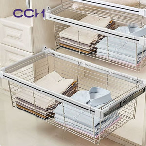 Đồ nội thất phụ kiện tủ quần áo kéo ra nhôm + sắt kim loại ardrobe quần áo tổ chức lưu trữ lớn lưới dây giỏ - Product Image 6