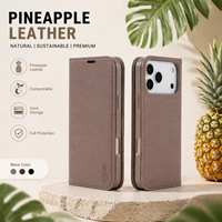 Op maat gemaakte bio-gebaseerde veganistische ananasleren magnetische afneembare kaarthouder, telefoonportemonnee hoesje voor iPhone 17 Pro Max met standaard