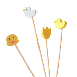 Piques à cocktail jetables biodégradables en forme de petit canard jaune, 12 cm, cure-dents en bambou écologiques, décoratifs pour aliments et apéritifs - Product Image 1