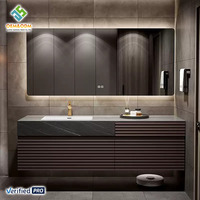 Ensemble de meuble-lavabo moderne en bois massif OEM 2026 Juerte pour chambre et salle de bain avec miroir, lavabo, robinet et égouttoir en cuivre, style Rock