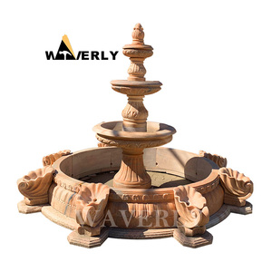 Stone Fountain In Stone Garden Products Suppliers Grand Contemporary Sunset Red Large Stone Carving 4 Tier Marble Water Fountain