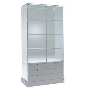 Vitrina moderna de cristal 95x46x180cm gris claro con 6 cajones y puertas con bisagras y cerradura - Product Image 1