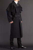 Manteau à revers pour hommes Costume décontracté Polyester extérieur avec doublure Manteaux longs Coupe-vent Ceinture à simple boutonnage Manteau pour hommes Pardessus