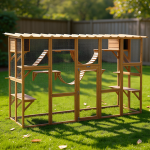 Jaula de madera para gatos de exterior con estantes, puentes y protección contra la intemperie, recinto para gatos y gatitos, casa rectangular para mascotas - Product Image 2