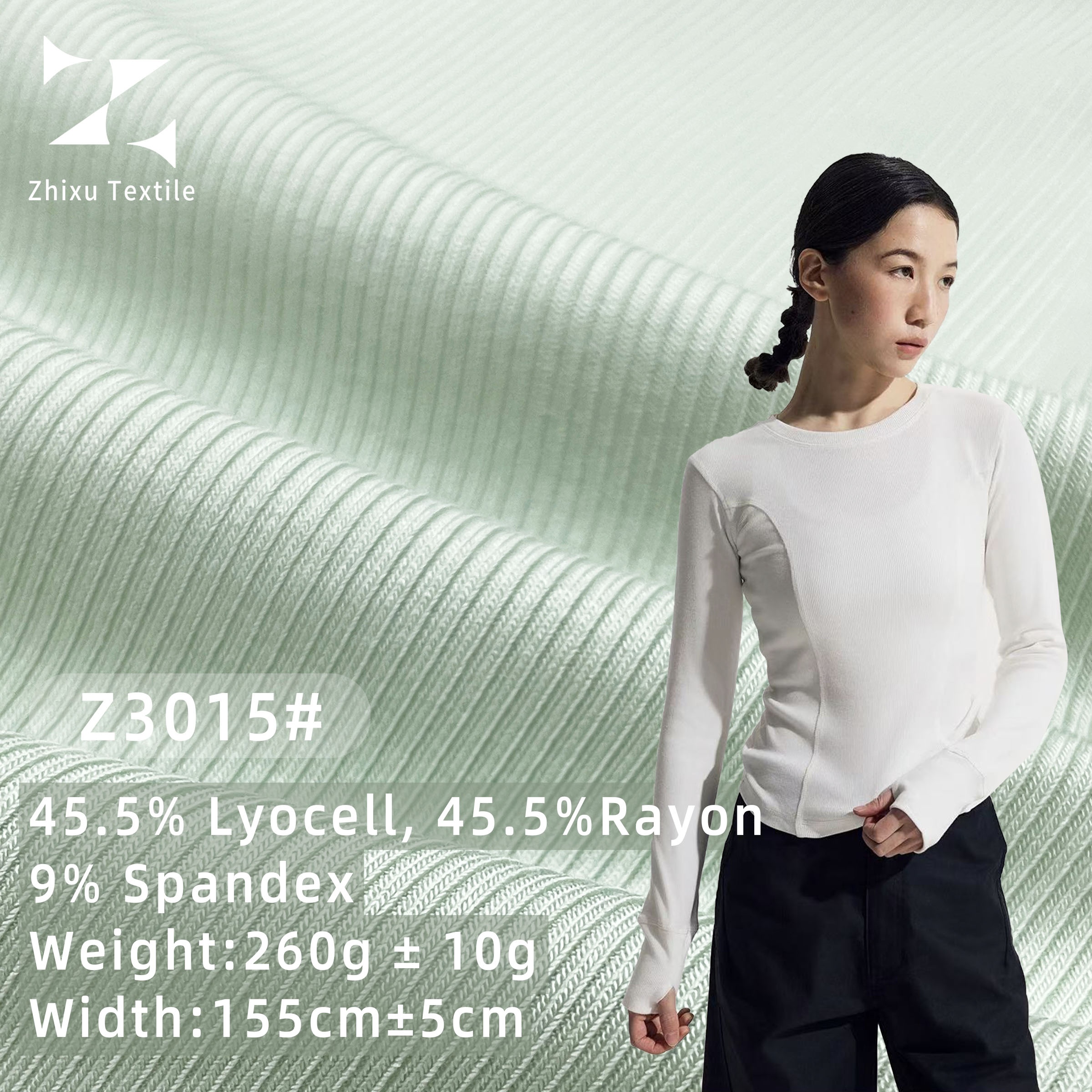 Premium Lyocell Viscose/Rayon Fabric 260gsm Rib Knit Stretch Fabric Eco-friendly Sweat-Wicking Breathable Cloth Base Layer Tops