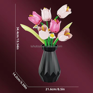 Rosa tulipanes flor modelo bloques de construcción conjunto 3D ramo ladrillos DIY niños juguetes decoración del hogar adultos para niñas regalos del día de vacaciones - Product Image 3