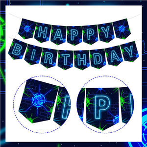 Bannière d'<span class=keywords><strong>anniversaire</strong></span> personnalisée laser tag tendance pour enfants, thème néon, impression personnalisée pour événements - Product Image 2
