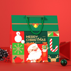 Nouvelle boîte en papier à thème de Noël, rouge et <span class=keywords><strong>verte</strong></span>, avec motif Père Noël, rennes et flocons de neige, poignée robuste, emballage cadeau pour les fêtes - Product Image 2